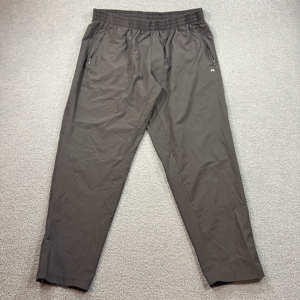 Russell Pants Mens 2XL Black Athletic Track Windbreaker Zipper Pockets BD101